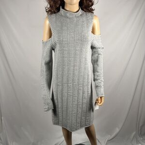 NEW! French Connection Grey Cold Shoulder Long Sleeve Textured Dress Size 10 *
